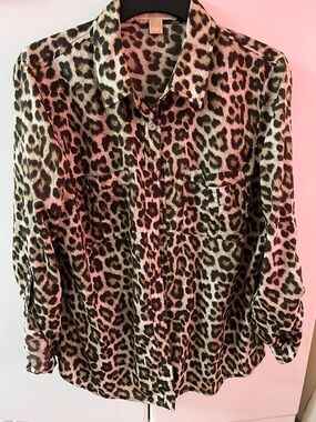 Leopard Print Button-Down Shirt - Brown/Black